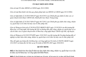 Quyết định 28/2015/QĐ-UBND chức năng quyền hạn cơ cấu tổ chức sở khoa học công nghệ Bình Phước