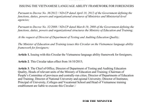 Circular No. 17/2015/TT-BGDDT issuing the Vietnamese language ability framework for foreigners
