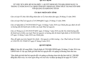 Quyết định 1815/QĐ-UBND giá tính thuế tài nguyên đối với quặng sa khoáng titan Thừa Thiên Huế