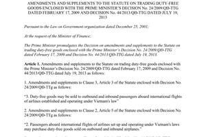 Decision No. 39/2015/QĐ-TTg amendments Decision No. 24/2009/QD-TTg No. 44/2013/QD-TTG