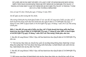 Quyết định 39/2015/QĐ-TTg sửa đổi 24/2009/QĐ-TTg và 44/2013/QĐ-TTg quy chế bán hàng miễn thuế