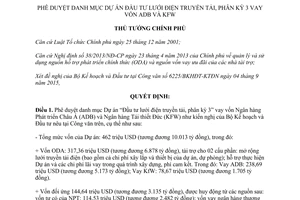 Quyết định 1576/QĐ-TTg Dự án đầu tư lưới điện truyền tải phân kỳ 3