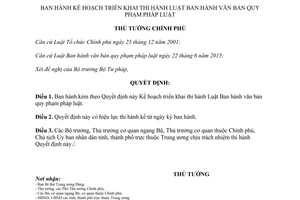 Quyết định 1573/QĐ-TTg Kế hoạch triển khai thi hành Luật Ban hành văn bản quy phạm pháp luật