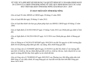 Quyết định 20/2015/QĐ-UBND sửa đổi quy định bảng giá đất Đắk Nông 2015 2019