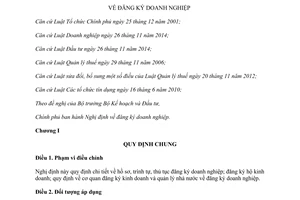 Nghị định 78/2015/NĐ-CP đăng ký doanh nghiệp