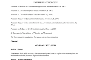 Decree No. 78/2015/ND-CP enterprise registration