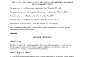 Decree No. 79/2015/ND-CP penalties for administrative violations against regulations on vocational education