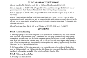 Quyết định 18/2015/QĐ-UBND quyền hạn cơ cấu tổ chức sở nông nghiệp phát triển nông thôn Vĩnh Long