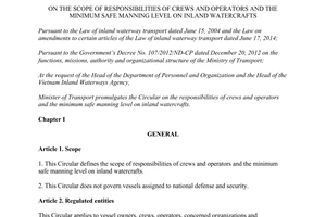 Circular 47/2015/TT-BGTVT responsibilities crews operators minimum safe manning level inland watercrafts