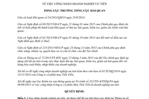 Quyết định 2660/QĐ-TCHQ công nhận doanh nghiệp ưu tiên 2015