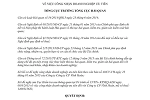 Quyết định 2669/QĐ-TCHQ công nhận doanh nghiệp ưu tiên