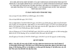 Quyết định 12/2015/QĐ-UBND bồi thường hỗ trợ tái định cư vật kiến trúc cây cối thu hồi đất Phú Thọ