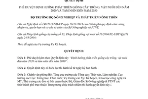 Quyết định 3748/QĐ-BNN-KH duyệt định hướng phát triển giống cây trồng vật nuôi 2015