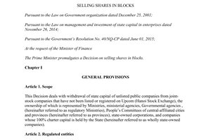 Decision No. 41/2015/QĐ-TTg selling shares in blocks