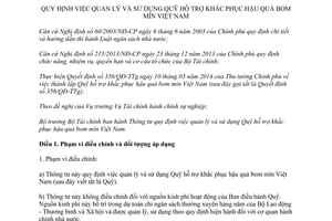 Thông tư 147/2015/TT-BTC quản lý sử dụng Quỹ hỗ trợ khắc phục hậu quả bom mìn Việt Nam