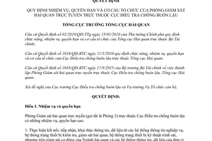 Quyết định 2688/QĐ-TCHQ nhiệm vụ quyền hạn cơ cấu tổ chức Phòng Giám sát hải quan trực tuyến