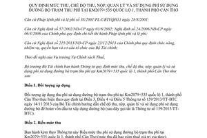 Thông tư 144/2015/TT-BTC quản lý phí sử dụng đường bộ trạm thu phí tại Km2079 535 quốc lộ 1 Cần Thơ