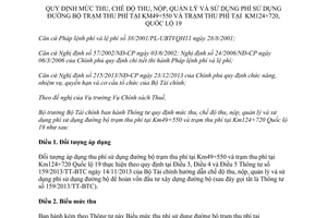 Thông tư 146/2015/TT-BTC quản lý phí sử dụng đường bộ trạm thu phí Km49 550 Km124 720 Quốc lộ 19