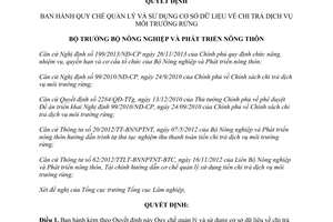 Quyết định 3746/QĐ-BNN-TCLN quản lý và sử dụng cơ sở dữ liệu về chi trả dịch vụ môi trường rừng 2015