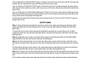 Quyết định 2778/QĐ-UBND thủ tục hành chính thuộc thẩm quyền giải quyết sở giao thông vận tải Đồng Nai 2015