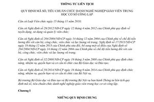 Thông tư liên tịch 22/2015/TTLT-BGDĐT-BNV mã số tiêu chuẩn giáo viên trung học cơ sở công lập