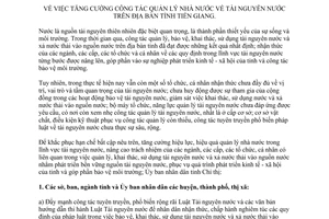 Chỉ thị 13/2015/CT-UBND tăng cường công tác quản lý nhà nước tài nguyên nước Tiền Giang