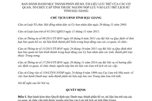 Quyết định 1314/QĐ-UBND hồ sơ tài liệu cơ quan tổ chức thuộc nguồn nộp lưu lưu trữ lịch sử Hậu Giang