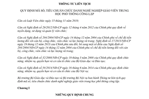 Thông tư liên tịch 23/2015/TTLT-BGDĐT-BNV mã số tiêu chuẩn chức danh giáo viên trung học phổ thông