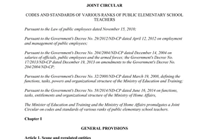 Joint Circular 21/2015/TTLT-BGDDT-BNV codes standards ranks public elementary school teachers