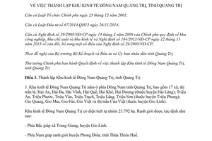 Quyết định 42/2015/QĐ-TTg thành lập Khu kinh tế Đông Nam Quảng Trị tỉnh Quảng Trị