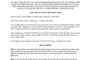 Quyết định 1983/QĐ-UBND thủ tục hành cải tạo phục hồi môi trường quản lý chất thải nguy hại Quảng Trị