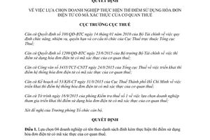 Quyết định 3604/QĐ-CT doanh nghiệp thí điểm sử dụng hóa đơn điện tử xác thực cơ quan thuế Hồ Chí Minh