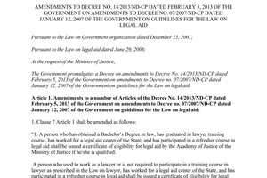 Decree No. 80/2015/ND-CP amendments No. 14/2013/ND-CP on amendments No. 07/2007/ND-CP