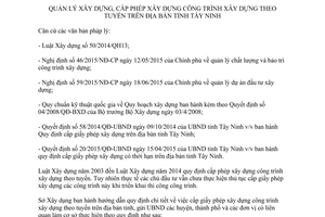 Hướng dẫn 1554/HD-SXD quản lý xây dựng cấp phép xây dựng công trình xây dựng theo tuyến Tây Ninh 2015