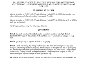 Quyết định 1663/QĐ-BTP Kế hoạch triển khai 52/2015/NĐ-CP Cơ sở dữ liệu quốc gia về pháp luật