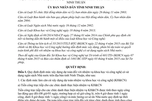 Quyết định 65/2015/QĐ-UBND dự toán nhiệm vụ khoa học công nghệ ngân sách Nhà nước Ninh Thuận