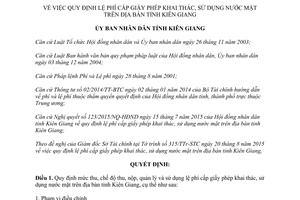 Quyết định 37/2015/QĐ-UBND lệ phí cấp giấy phép khai thác sử dụng nước mặt Kiên Giang