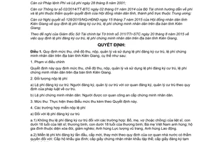Quyết định 39/2015/QĐ-UBND lệ phí đăng ký chứng minh nhân dân Kiên Giang