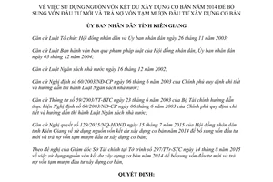 Quyết định 27/2015/QĐ-UBND sử dụng vốn kết dư xây dựng bổ sung đầu tư mới trả nợ tạm mượn Kiên Giang