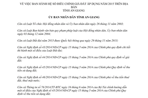 Quyết định 31/2015/QĐ-UBND hệ số điều chỉnh giá đất áp dụng năm 2015 An Giang