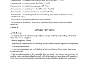 Decree of Government No. 81/2015/ND-CP Decree publishing of information about State owned Enterprises