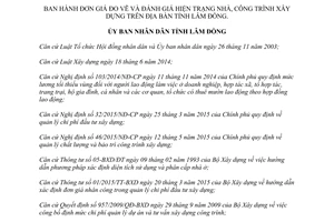 Quyết định 58/2015/QĐ-UBND đơn giá đo vẽ đánh giá hiện trạng nhà công trình xây dựng Lâm Đồng