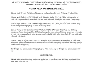 Quyết định 2607/QĐ-UBND kiện toàn cơ cấu tổ chức Sở Nông nghiệp phát triển nông thôn Khánh Hoà