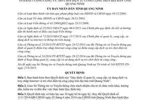 Quyết định 2719/2015/QĐ-UBND quản lý cung cấp sử dụng dịch vụ Internet trò chơi điện tử công cộng Quảng Ninh