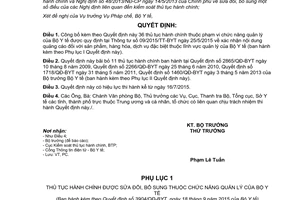 Quyết định 3904/QĐ-BYT công bố thủ tục hành chính được sửa đổi bãi bỏ phạm vi quản lý Bộ y tế