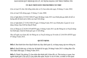 Quyết định 21/2015/QĐ-UBND Quy định quản lý sử dụng mạng cáp treo thông tin Cần Thơ