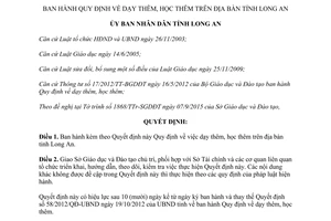 Quyết định 44/2015/QĐ-UBND Quy định dạy thêm học thêm tỉnh Long An