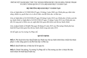 Quyết định 3669/QĐ-BGDĐT danh mục thủ tục hành chính được chuẩn hóa 2015