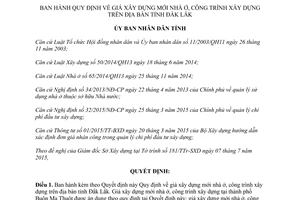 Quyết định 30/2015/QĐ-UBND giá xây dựng mới nhà ở công trình xây dựng Đắk Lắk