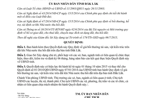 Quyết định 29/2015/QĐ-UBND giá bồi thường tài sản vật kiến trúc trên đất khi thu hồi đất Đắk Lắk 2015